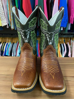 Imagem do BOTA TEXANA MASCULINA VERDE CAVEIRA DE BOI COURO LEGITIMO