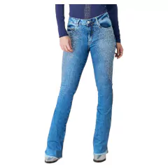 CALÇA MINUTY FEMININA TODA EM STRASS BARRA DESFIADA CÓS ALTO