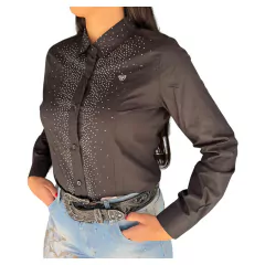 CAMISETE RADADE FEMININA BORADADA COM STRASS PRETA