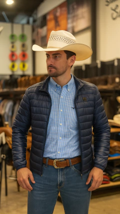 CAMISA MASCULINA MANGA LONGA XADREZ SLIM AZUL CLARO E BRANCO - comprar online