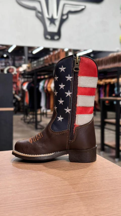 BOTA TEXANA INFANTIL CANO BANDEIRA USA FLORAO - COURO