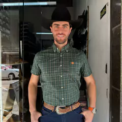 CAMISA MASCULINA THANKFIELD XADREZ MANGA CURTA VERDE ESCURO - comprar online