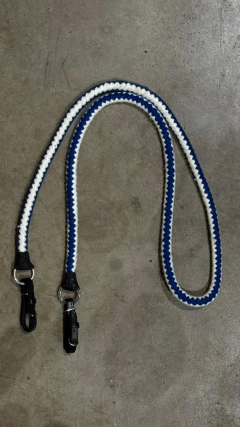 RÉDEA LÃ TRANÇADA AZUL BRANCO INOX SELARIA GUIMARÃES