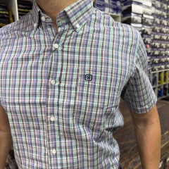 CAMISA TXC MASCULINA MANGA CURTA BORDADA XADREZ VERDE AZUL V - comprar online