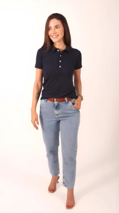 CAMISA POLO TXC SLIM FEMININA PIQUET ESTAMPADA MARINHO - comprar online