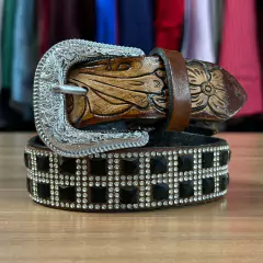 CINTO INFANTIL PEDRARIA PRETO LUXO COURO HAVANA BORDADO FLOR - SELARIA GUIMARÃES