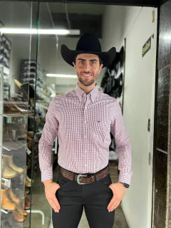 CAMISA MASCULINA XADREZ SLIM MANGA LONGA ROSA MARROM BRANCO - comprar online