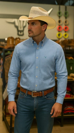 CAMISA MASCULINA XADREZ SLIM MANGA LONGA AZUL BRANCA - comprar online