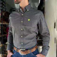 CAMISA THANKFIELD MASCULINA MANGA LONGA XADREZ PRETO E CINZA na internet