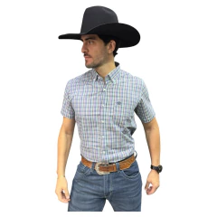 CAMISA TXC MASCULINA MANGA CURTA BORDADA XADREZ VERDE AZUL V