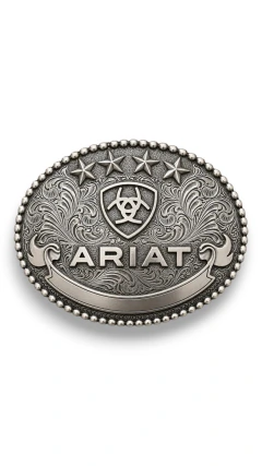 FIVELA ARIAT IMPORTADA OVAL BORDADA PRATA 10X8,5 CM C/ CAIXA
