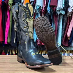 BOTA TEXANA GOYAZES FEMININA SOLADO FLARE MUSTANG PRETO BOI - SELARIA GUIMARÃES