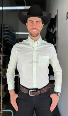 CAMISA MASCULINA XADREZ SLIM MANGA LONGA VERDE E BRANCO - comprar online