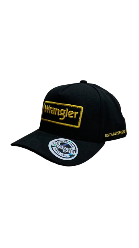 BONÉ WRANGLER PRETO LOGO BORDADA AMARELO ESTABLISHED 1947 - comprar online