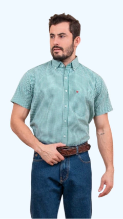 CAMISA TXC MASCULINA XADREZ MANGA CURTA VERDE BRANCO