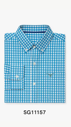 CAMISA MASCULINA XADREZ SLIM MANGA LONGA AZUL BRANCA na internet