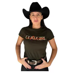 T-SHIRT BABY LOOK VERDE ARAME COWGIRL BE THE CHANGE