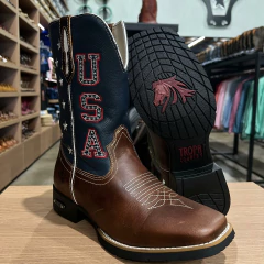 Bota Texana De Couro Masculina Bico Quadrado Estados Unidos - comprar online