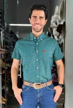 CAMISA MASCULINA THANKFIELD XADREZ MANGA CURTA VERDE