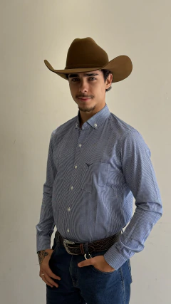 CAMISA MASCULINA SLIM MANGA LONGA XADREZ C/BOLSO MARINHO/BRANCO - SELARIA GUIMARÃES - MAIOR LOJA COUNTRY DE MINAS GERAIS, ENTRE AS MAIORES DO MUNDO!