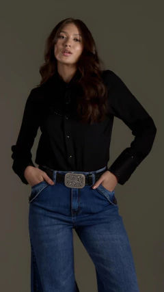 CAMISA FEMININA MANGA LONGA SELFF WESTERN BRILHOS PRETA na internet