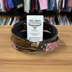 CINTO INFANTIL PEDRARIA ROSA CLARO LUXO BORDADO FOLHA PRETO - SELARIA GUIMARÃES