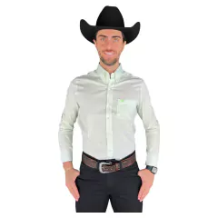 CAMISA MASCULINA XADREZ SLIM MANGA LONGA VERDE E BRANCO