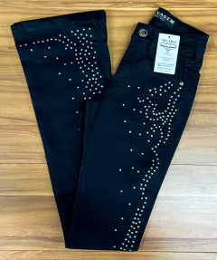 CALÇA SELVAGEM FEMININA BOOT CUT PRETA BORDADA STRASS na internet
