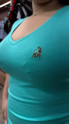 Imagem do T-SHIRT FEMININA GOLA V TASSA BÁSICA VERDE