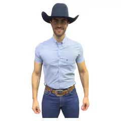 CAMISA MASCULINA XADREZ AZUL BEBÊ MANGA CURTA SLIM