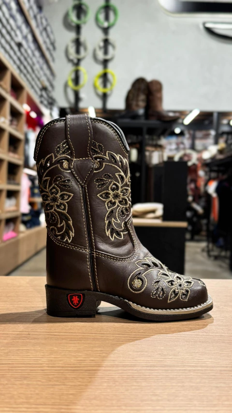 BOTA TEXANA INFANTIL CANO FLORAL COM PEDRAS DOURADAS - comprar online