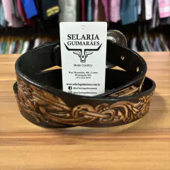 CINTO INFANTIL UNISSEX COURO REBAIXADO DETALHE EM PENAS CAFÉ - loja online