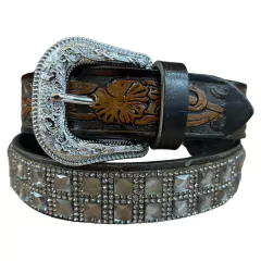 CINTO INFANTIL PEDRARIA PRATA LUXO COURO LEGÍTIMO CHARRUAS