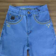 CALÇA TROTÃO FEMININA RETA BORDADO CAVALO ESTRELA FERRADURA BOLSO TRASEIRO