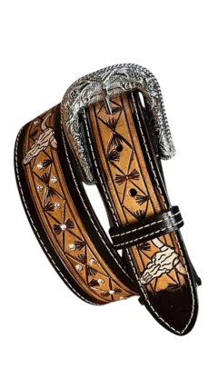 CINTO DE COURO LEGITIMO ESCURO REBAIXADO LONGHORN COM STRASS - comprar online