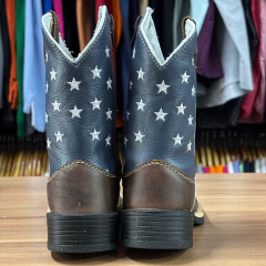 BOTA TEXANA INFANTIL CANO ESTADOS UNIDOS E BORDADO DE FLORÃO