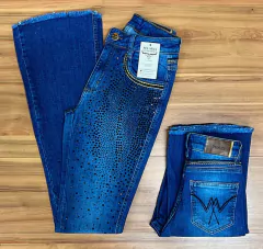 CALÇA MINUTY FEMININA FLARE COS ALTO BORDADA STRASS PRETO - loja online