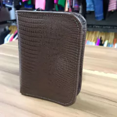 CARTEIRA MARROM FEMININA DE COURO C/ ZÍPER VÁRIAS DIVISÓRIAS