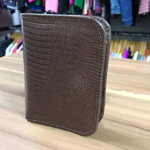 CARTEIRA MARROM FEMININA DE COURO C/ ZÍPER VÁRIAS DIVISÓRIAS