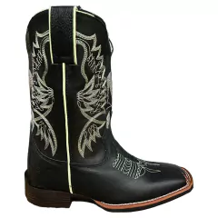 BOTA TEXANA FEMININA DURANGO COURO PRETO BORDADO VERDE AGUÁ