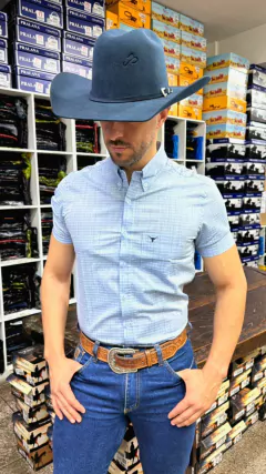 CAMISA MASCULINA XADREZ AZUL BEBÊ MANGA CURTA SLIM - comprar online