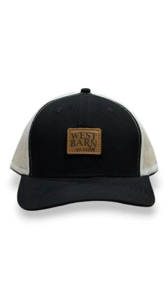BONÉ WEST BARN AJUSTAVEL TELINHA PRETO/BRANCO PATCH DE COURO