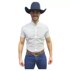 CAMISA MASCULINA BRANCA LISA MANGA CURTA SLIM FIT
