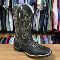 BOTA TEXANA MASCULINA FOSSIL PRETO FORRO DE COURO CANO 30CM - SELARIA GUIMARÃES