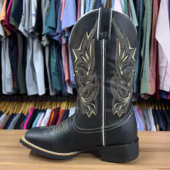 BOTA TEXANA MASCULINA FOSSIL PRETO FORRO DE COURO CANO 30CM - loja online