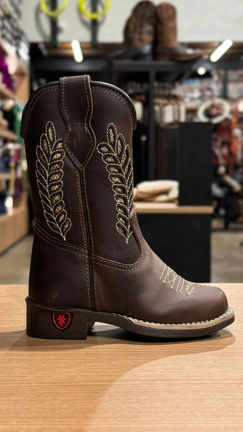 BOTA TEXANA INFANTIL CANO FOLHAS COM PEDRAS DOURADAS