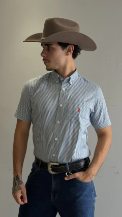 CAMISA MASCULINA XADREZ MANGA CURTA C/BOLSO AUSTIN WESTERN AZUL/BRANCO na internet