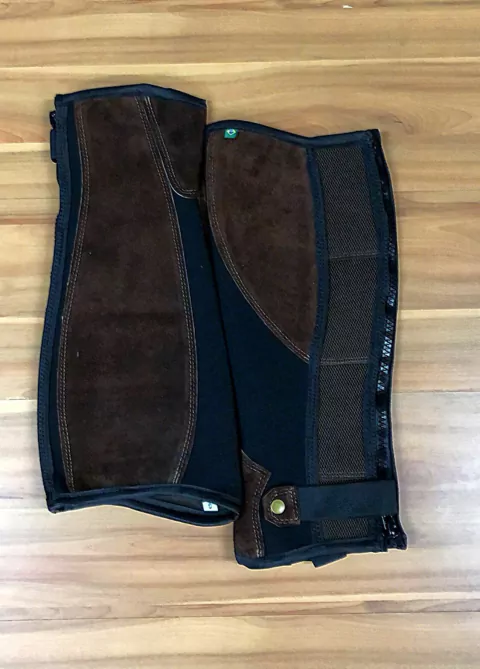 PERNEIRA NEOPRENE LUXO MARROM E PRETA PROFISSIONAL COM ZÍPER