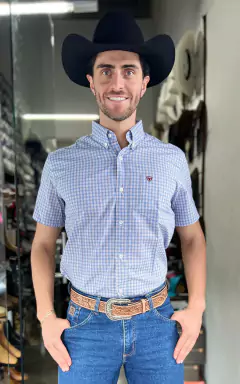 CAMISA RADADE MANGA CURTA XADREZ AZUL BRANCO VERMELHO