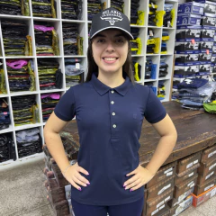 CAMISA GOLA POLO TXC FEMININA MARINHO SLIM CUSTOM BORDADO - SELARIA GUIMARÃES
